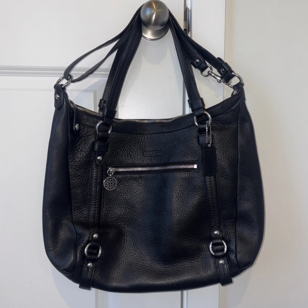 Coach Black Pebbled Leather Shoulder Bag with Slouchy Silhouette